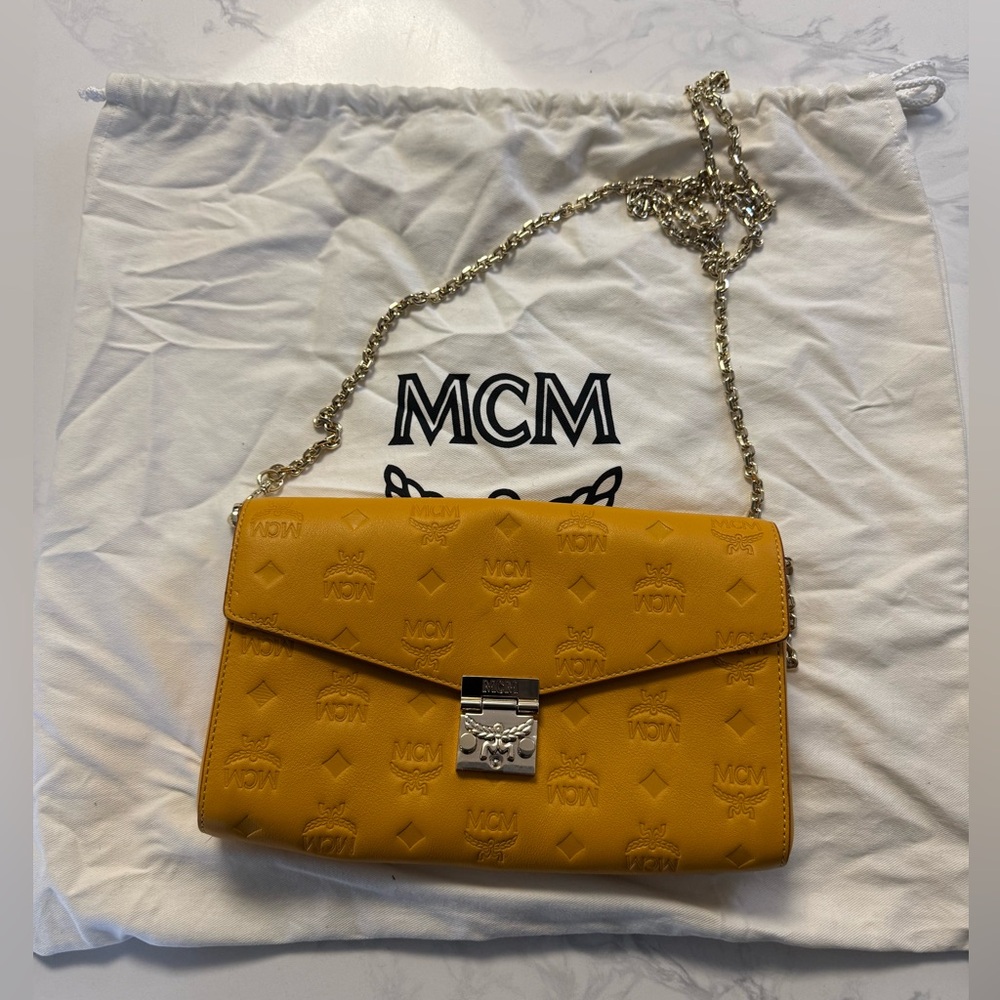 MCM Mustard Yellow Crossbody Bag with Chain